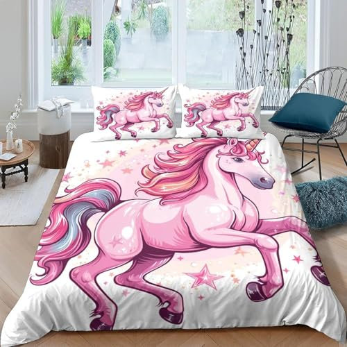 3D Bettwäsche 135X200 cm Tierisches Einhorn Microfaser Bettwäsche Set Kopfkissenbezug Bettbezug Mit Reißverschluss Deckenbezug Für Kinder Erwachsene - Weiches Anti-Allergiemittel-186539587635841000