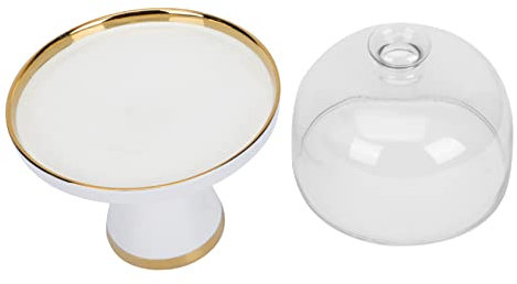ELAYARD Vassoio Per Torta in Ceramica Bianco Coperchio in Vetro Da 13 Cm, Piatto Per Dolci e Spuntini Versatile Per Casa, Feste e Picnic, Set Portata Design Creativo e Sicuro Senza Odore