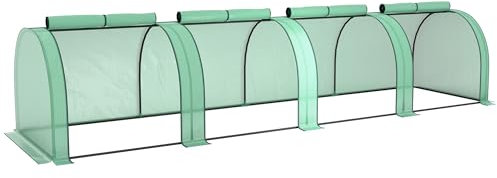 Outsunny Mini Serre de Jardin Mini Serre Tunnel Serre à tomates 4 x 1 x 0,8 m Acier PE Haute densité 140 g/m² Anti-UV 4 Portes avec Zip enroulables Vert