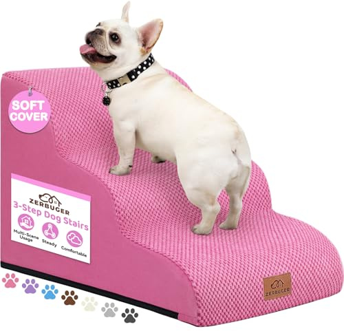 Zerbuger Hundetreppe für kleine Hunde, gebogene Haustiertreppe für alte/verletzte Hunde, Katzen, Kletterbett, Stuhl oder Couch, Premium-Schaumstoff, rutschfeste Rampe für Haustiere im Innenbereich