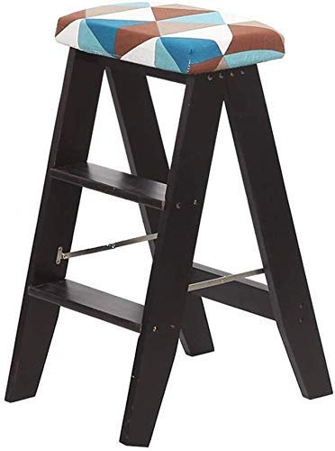 Taburete plegable de 3 escalones con asiento acolchado para cocina, oficina, biblioteca, escalera de pedal plegable negra y silla alta/escalera de escalada
