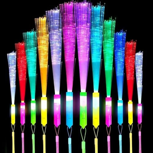 Bâtons Lumineux à LED, Bâtons Lumineux en Fibre Optique, 12 Batons Lumineux LED avec Piles, Jouets Cadeaux pour Noël fête Concert Mariage, Discothèques, Concerts, Clubs, Carnavals, Mariages