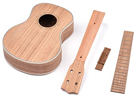 Zebra Wood Ukulele Diy Kit, 26 Tum Tenor Ukulele Diy -Kit med Sebra Träpanel Pastorfingertavsättning med Pinnar Strängar Roligt Enkel Montering Kropp Hals Bridge för Diy