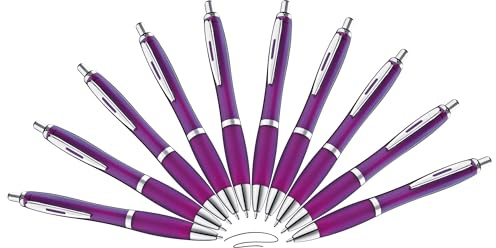 Libetui 10 Kugelschreiber schwarzschreibend – Lila Kulis | Druckkugelschreiber mit schwarzer Tinte, ergonomischer Griffzone, Großraummine & Clip, für Büro, Schule & Alltag