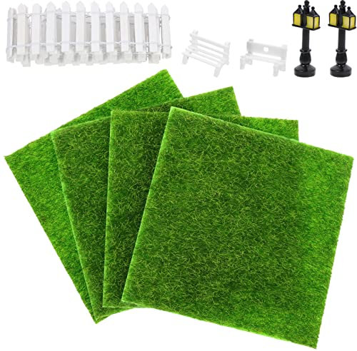 Toyvian 1ensemble Miniature Garden Decor avec Lampadaire Banc Et Clôture pour Maison De Poupée Accessoires De Paysage Miniature