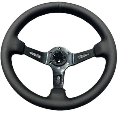 Volante Sportivo,Volante Auto Volante universale in pelle da 13 pollici Volante profondo Accessori Auto﻿(Black)