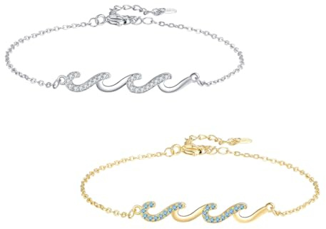 AOWVUTS 2 Pièces de Bracelets pour Femmes Or Argent Bracelet Vague avec Zircone Cubique Réglable Bracelet d'Amitié Bracelets Mode Ensemble Bijoux Cadeaux pour Maman Fille Sœur Anniversaire