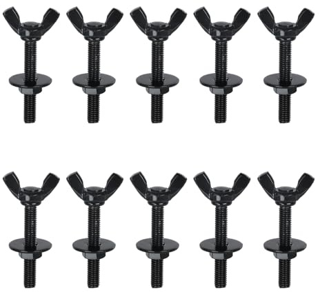 Pastlla 10 tornillos de mariposa de acero inoxidable 304 M6 de 1 x 40 mm con 10 tuercas y 10 placas de acero redondas, tornillos de mano para equipos electrónicos (M6, negro)