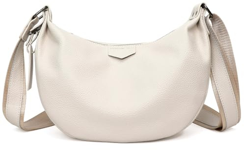 Micmores Echtleder Umhängetasche Damen Mittelgroß – Crossbody Bag Damen Handtasche mit verstellbarem Schultergurt, Halbmond-Design für Alltag, Reise, Büro (Beige)