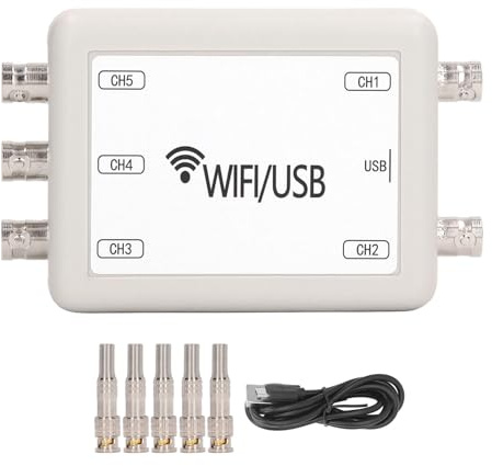 Osciloscopio virtual de Gearwell, osciloscopio USB WiFi y osciloscopio de PC de mano, osciloscopio de teléfono móvil de 5 canales 0Hz - 250kHz Rango de frecuencia