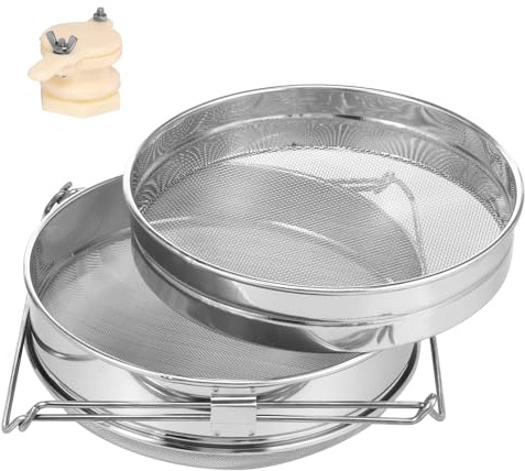 Stainless Steel Honey Strainer with Adjustable Bracket Double Sieve Mesh Filter Beekeeping Equipment Tools for Home Made Honey Enthusiast Small Beekeeping Farm