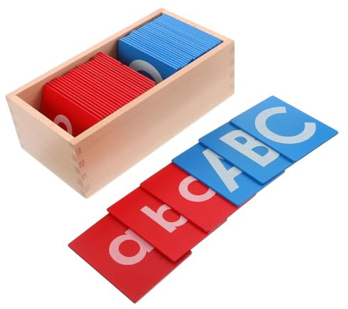 Gatuida Montessori Sandpaper Alphabet Board for Educational Language Learning Wooden Montessori Teaching Tool with Red Blue Letters Teacher Training Tool and Card Organizer for Classroom
