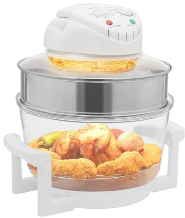 HIFMGHE 17L Glass Turbo Air Fryer, 18Qt Large Capacity 360° Viewable Airy Fryer, 1200W-1400W Electric Halogen Oven, Automatic Power Off/Knob Control for Baking, Frying, Steaming