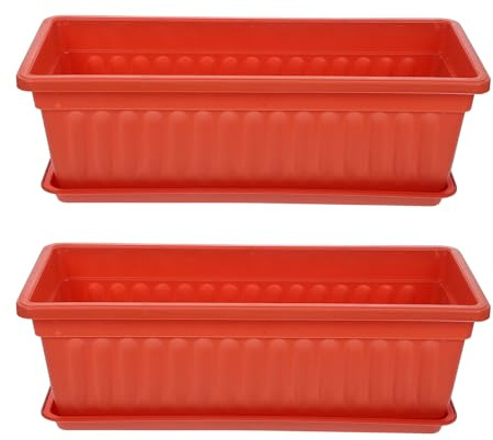 SUPVOX 2 Set Vasi Rettangolari per Piante in Plastica con Vassoio Contenitori per Fiori e Verdure per Interni ed Esterni per Balconi Davanzali e Urbani