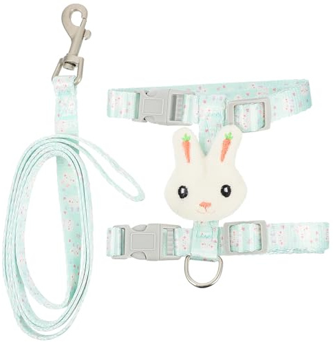 DECHOUS Nylon Katzenzuggeschirr mit Weichem Material und Hasenmotiv Verstellbares Haustiergeschirr für Outdoor Spaziergänge Einfach zu Verstauen und Bequem für Katzen