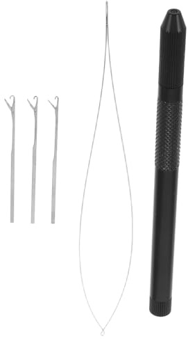 Herramienta para Abalorios de Cabello con Mango de Aluminio Negro | Juego de 1 Set con 3 Puntas, Diseño Clásico Negro, para Extensiones y Mantenimiento de Rastas