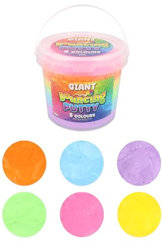Henbrandt 2 x Giant Rainbow Bouncing Putty Tubs 6 Colours - Stretchy Sensory Play Dough Party Favours Lucky Dip Prizes Gifts Children Adults