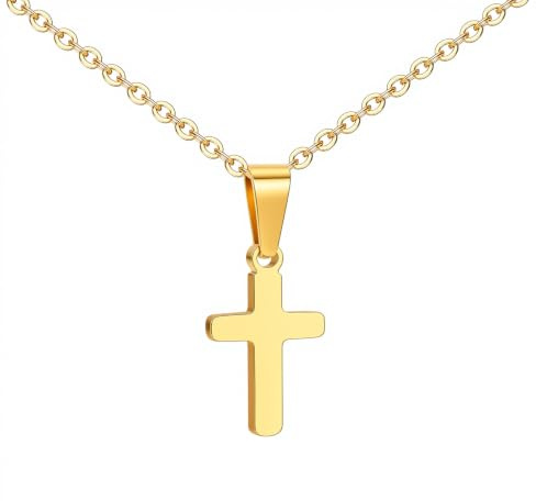 Cadeau Pâques Collier Croix Enfant - Collier Croix Chretienne en Acier Inoxydable Pendentif Croix Chaine Réglable Bijoux Catholique Happy Easter Gift Cadeau Anniversaire pour Filles Garçons Ados (Or)