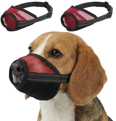 IECOii 2er-Pack Hundemaulkorb,atmungsaktiver Netz-Maulkorb mit Trinkmöglichkeit und Klettverschluss,reflektierender Maulkorb gegen Beißen,Bellen und Kauen für Nachtspaziergänge und Fellpflege,Rot,S