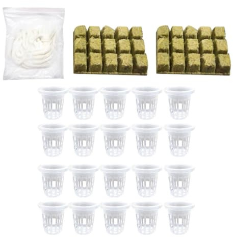 ERINGOGO Netztöpfe und Steinwollwürfel 1 Set für hydroponische Anzucht von Paprika und Tomaten im Indoor Garten und Aquaponik Systemen