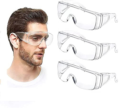 Safety Anti Fog Goggles 3-Pack - Over Eyeglasses, Dust/Chemical Splash Proof | ANSI Z87.1 Certified Wrap-Around Eye Protection for Lab, Construction, Nurses | Scratch Resistant, Unisex Fit