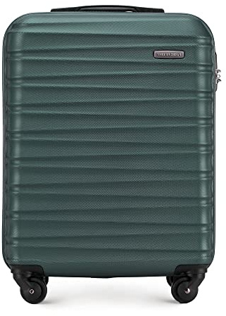 WITTCHEN Reisekoffer Handgepäck Kabinengepäck Rollkoffer Kabinenkoffer Kleiner Koffer Trolley Hartschale aus ABS 4 Spinner-Rollen Zahlenschloss Groove Line Größe S grün Lufthansa/Eurowings/Ryanair