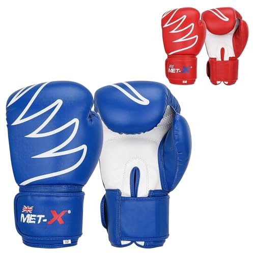 Met-X Pro Boxing Gloves, Gym Training Equipment Gloves for Men & Women, MMA, Muay Thai, Kickboxing, Sparring, Sports Jr - Adult Punching Gloves (Blue, 16 Oz)