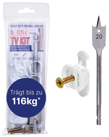 Bullfix TV Kit - Plasterboard Fixings for TV Bracket, Heavy Duty Wall Fixing for Television Bracket & Mount to Stud, Dot & Dab, Insulated Plasterboard, Hollow Cavity Wall & Drywall Mounting Anchors