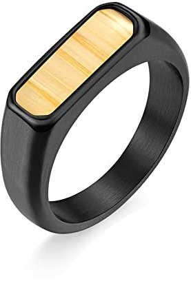 BCughia Ring Edelstahl, Ring Schwarz Holz Schmuck Ringe Valentinstag für Sie und Ihn Größe 57(18.1)
