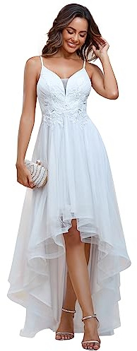 Ever-Pretty Women's Stylish Floral Dress Empire Waist High-Low Embroidered Prom Dress White 16UK