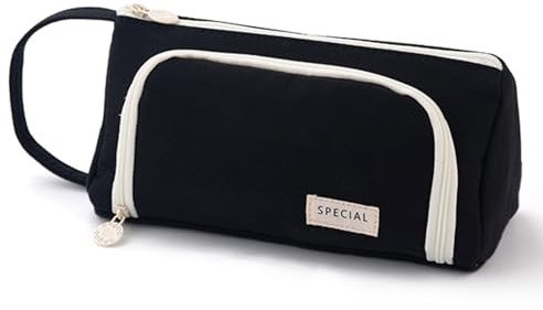 ONCCI Federmäppchen Mädchen Mäppchen Federtaschen Große Kapazität Teenager Etui Stifte Pencil Case für Schule & Büro (Creme-Schwarz)