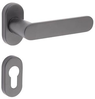 Gedotec Schmalrahmen-Drückergarnitur Aluminium | 1 Set | Türgriff auf schmalen Rosetten | PZ - Zylinder | Anthrazit | SHAPE | Türbeschlag inkl. Befestigungsmaterial | Türgriff pulverbeschichtet