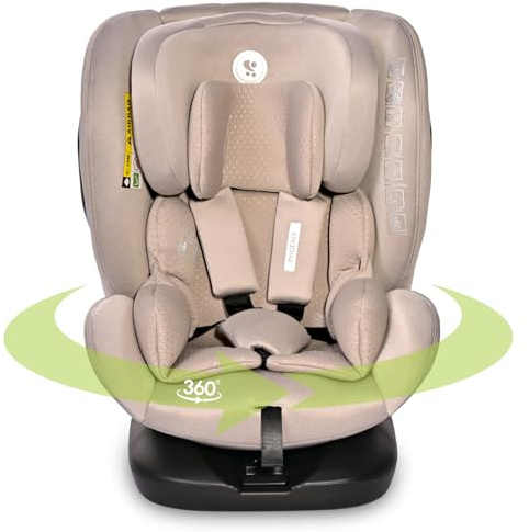Lorelli Auto Kindersitz Phoenix mit Isofix, 360 Grad drehbar, (0-36 kg) Mitwachsender Autositz i-Size 40-150cm - Gruppe 0+/1/2/3, Babysitz ab Geburt, 5-Punkt-Gurt, Einstellbare Kopfstütze, beige