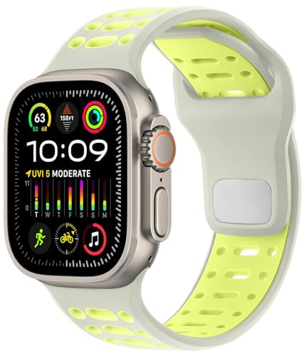 Amizee Compatible con Correa Apple Watch 49/46/45/44/42mm Mujer Hombres, Pulsera Deportiva Silicona Transpirable Correas para Apple Watch Ultra 3/2/1 Series 11 10 9 8 7 6 5 4 SE3/2/1, Star/Amarillo