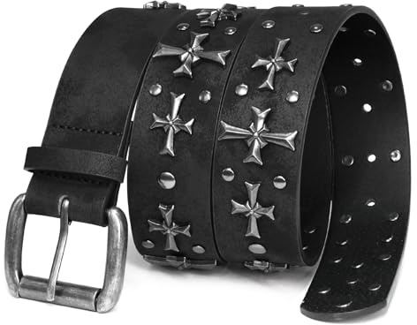 blu&ben Studded Belt for Women Y2K Metal Punk Rock Style Rivet Belts with Cross Rivet for Jeans Pants