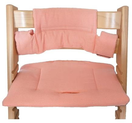 Kadem® Coussin d'assise 100 % coton bio - Classique - 2 pièces - Convient pour chaise haute Stokke Tripp Trapp - Lavable en machine - Fixation facile et rapide - Corail