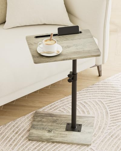 Apetaccat Beistelltisch C-Form, 360°Rotierend Couchtisch Klein, Höhenverstellbar Sofatisch,40x30x(45-81) cm,Holz Kaffeetisch Laptoptisch für Schlafzimmer, Wohnzimmer, Büro(Grau)
