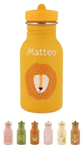 wunderwunsch Trinkflasche personalisiert für Kinder, Flasche personalisiert, Babyflasche, Kinder Flasche, Trixie Trinkflaschen mit individuellem Namen (Löwe, 350ml)
