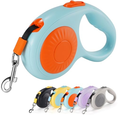 JSXD 360° Tangle-Free Retractable Dog Leash with One-Handed Brake, Pause, Lock, 10 ft Strong Nylon Tape Pet Walking Leash,Suitable for Cats, Small and Medium Dogs up to 66 lbs (Blue, 10 ft)