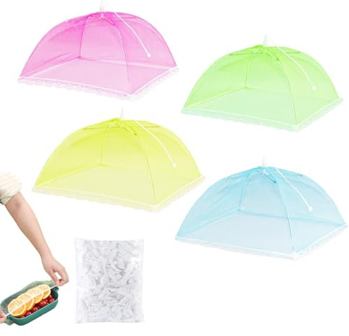 54 Pcs Food Covers Mesh Pop up Suit, 4 Food Net Cover Foldable, with 50 Transparent Cling Film, Fine Mesh for Outdoor Picnic, BBQ Party, Camping, and Garden Gatherings