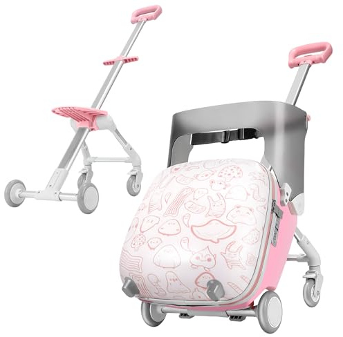 AODI Ride-On resväska för barn, 2-i-1 lättviktsresebagage med 360° snurrhjul, tålig bärbar väska för flickor och pojkar - maxbelastning 50 kg (Rosa och vit graffitidesign)
