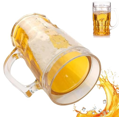 Vgpbphj Fake Beer Glass, 400ml Double Layer Funny Beer Stein, Fake Double Fake Beers Mug with Mezzanine, Prank Beer Mug with Handles, Leak-Proof Insulated, Realistic Cup for Bars Beverages (1 Pcs A)