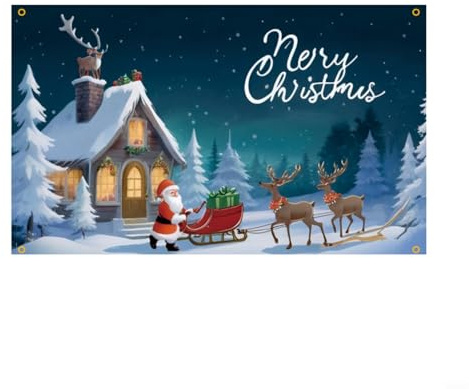 Moliuoly Weihnachts Banner Dekoration, 180X110 Cm Outdoor Hintergrund Für Garten, Zaun Oder Terrasse, Einfaches Aufhängen Mit Metallösen, Dekorative Kulisse Für Weihnachtsfeier Und Fotoecke(B)