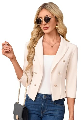 MODIURBAN Blazer corto da donna, maniche a 3/4, colletto a risvolto, cardigan business bolero aperto frontale (confezione multipla), albicocca, XXL
