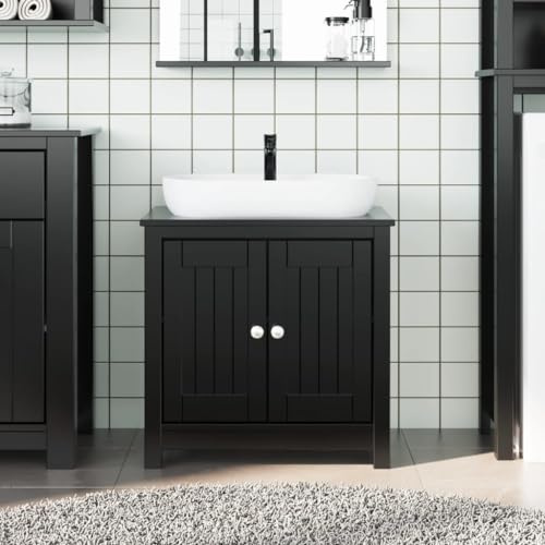 Generico Mobile Lavabo da Bagno Berg Nero 60x34x59cm Legno Massello Pino,Set di mobili,Set di mobili per bagno-358553