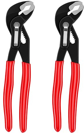 CHEUNGR 185mm Water Pump Pliers, 2 Pack Quick Adjustable Pliers Wrench, Max Jaw Capacity 70 mm, Wrench Pliers with Comfort Red Grips for Plumbing, Pipe Repair