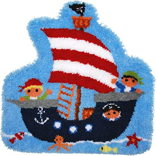 Vervaco PN-0157787 Formteppich 'Pirat' Knüpfteppich, Stramin, weiß, 68 x 67 x 0,30 cm