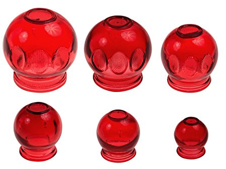 6er SPAR SET | Farbige Schröpfgläser aus Glas für Feuerschröpfen | Vakuum Massage | mit verschiedenen Durchmessern | Farbe: rot