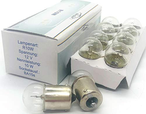 INION 10x Stück – R10W - BA15S - 12V - 10W - KFZ Beleuchtung – Glühlampe Kugellampe Schluss- Kennzeichen- Park- und Positionslicht Glühbirne Soffitte Autolampen/chiavi