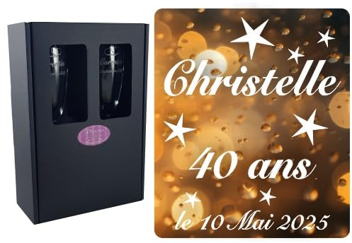 Gravure Events Flûtes à Champagne en Verre Modèle Etoiles (Coffret 2 Flûtes) Personnalisé avec Prénom Gravé, Cadeau Anniversaire Personnalisable